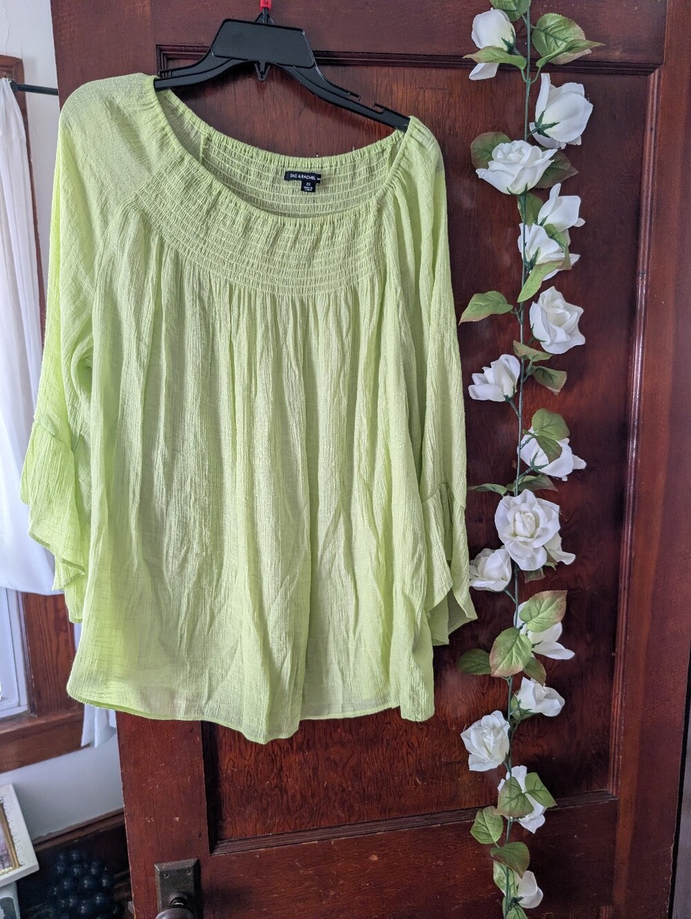 Zac & Rachel Light Lime Green Peasant Tunic Top 2X